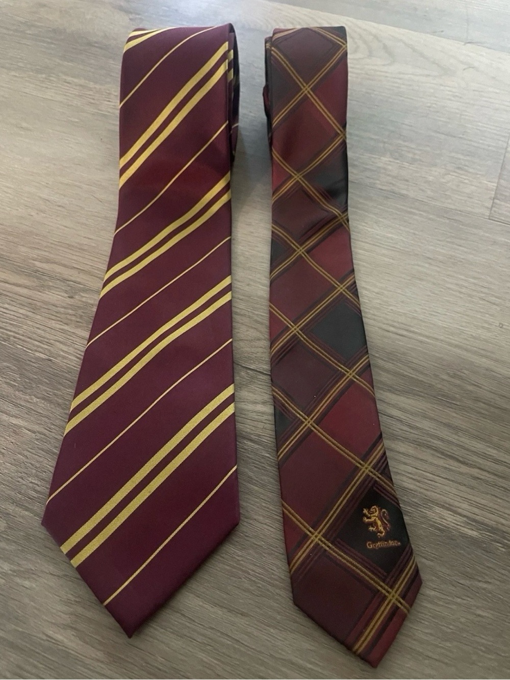 Burgundy and Gold Striped Men's Tie - Classic School Crest Style